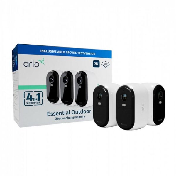 ARLO Überwachungskamera arlo essential 2k 3er Pack Überwachungskameras (2K Live-Farbvideos bei Tag und Nacht, 2K Live-Farbvideos bei Tag und Nacht)