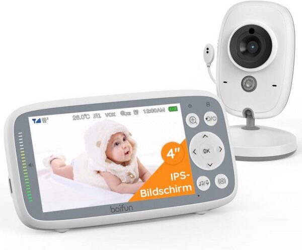 Boifun Babyphone Baby Monitor mit Kamera,Video-babyphone,Baby überwachungskamera, 4-Zoll Baby Monitor 2.4 GHz Baby Kamera mit LCD Nachtsichtkamera, 1-tlg., VOX Modus Gegensprechfunktion und Schlaflieder, baby camera monitor, baby camera,audio babyphone