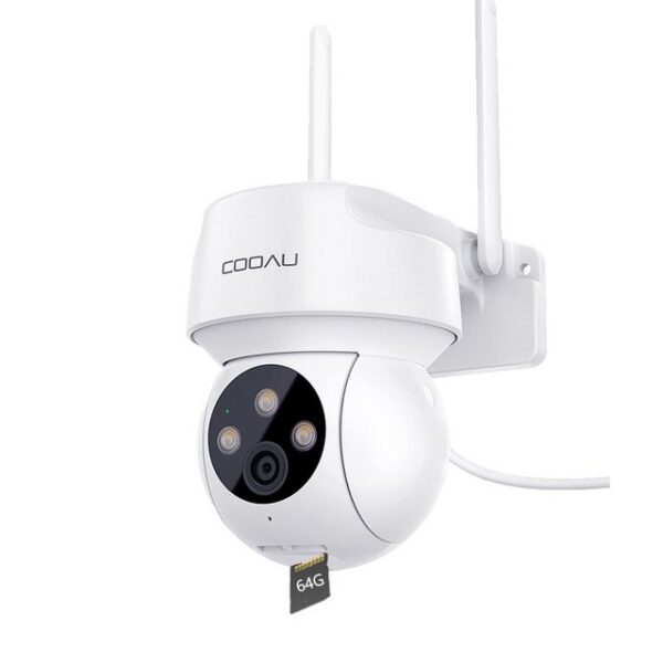 COOAU Überwachungskamera 2K Überwachungskamera Aussen, PTZ Outdoor WLAN IP Kamera mit 64G Karte (Aussen, AuBenbereich, Outdoor, außen, 2.4G WiFi Camera mit Farbiger Nachsicht,Zwei-Wege-Audio, 1-tlg., 24/7 Aufnahme,IP66, TF-Karte/Cloud-Speicher, 3 Leistungsstarke LED-Leuchten, Mit Der Familie Teilen)