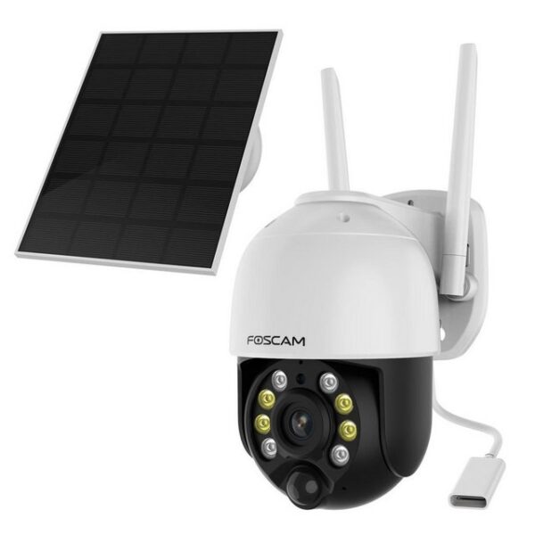 Foscam Überwachungskamera B4 batteriebetriebene 2K 4 MP WLAN (mit Schwenk- und Neigefunktion, inkl. hocheffizientem Solarpanel, Farbnachtsicht, PIR-Erkennung von Menschen, Fast 360°-Blickwinkel)