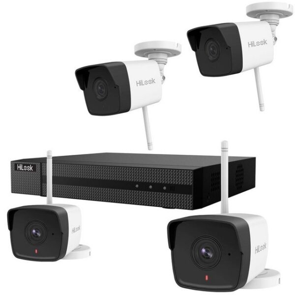 HILOOK Überwachungskamera IK-4142BH-MH/W WLAN Komplettset für Videoüberwachung mit 1x DVR und 4x (Außenbereich, Innenbereich, 5-tlg., H.265+ Videokomprimierung, inkl. 1 TB Festplatte)