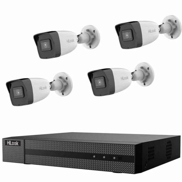 HILOOK Überwachungskamera IK-4248TH-MH/P PoE Videoüberwachungsset - 1x Netzwerkrekorder und 4x (Außenbereich, Innenbereich, 5-tlg., inkl. 2 TB Festplatte, Fernzugriff über PC und Smartphone)