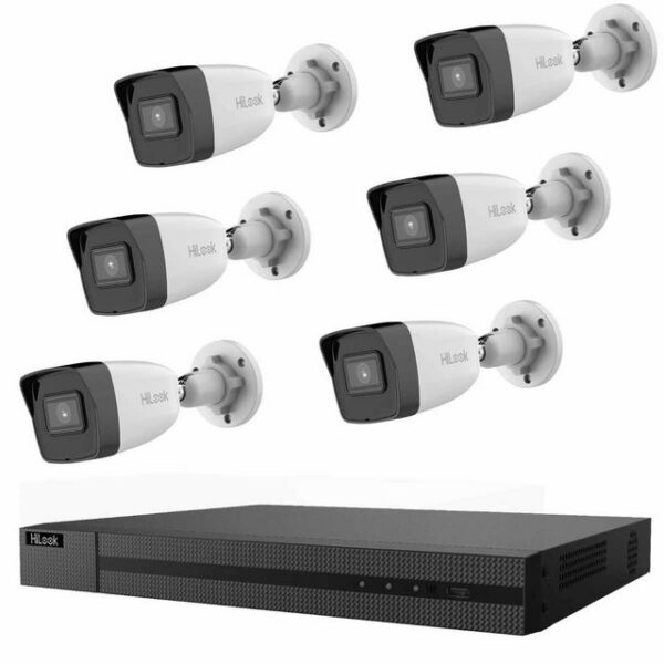 HILOOK Überwachungskamera IK-6288BH-MH/P PoE Set für Videoüberwachung - 1x NVR und 6x Kameras (Außenbereich, Innenbereich, 7-tlg., inkl. 2 TB Festplatte, Fernzugriff über PC und Smartphone, Bewegungserkennung)