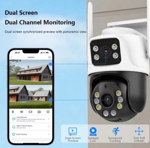 Hiseeu 8MP WiFi Überwachungskamera mit Dual-Screen, Nachtsicht & AI-Tracking Videokamera