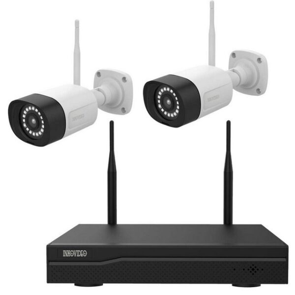 INKOVIDEO Überwachungskamera INKO-22M WLAN Komplettset: 4-Kanal Netzwerkrekorder und 2x 3MP Kameras (3-tlg., Plug and play, P2P H.265 / H.265+, Nachtsicht, HDMI-Ausgang)