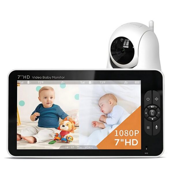 JANOLTY Video-Babyphone Babyphone mit Kamera, Überwachungskamera Innen mit 7-Zoll-HD-Farbbildschirm, mit 1080p-Auflösung gekoppelt/2.4GHZ FHSS-Verschlüsselungstechnologie, Automatische Infrarot-Nachtsicht/Zwei-Wege-Audio-Gespräch