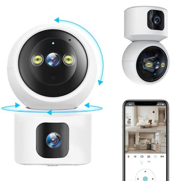 Kpaloft Überwachungskamera 355°-WLAN (für den Innenbereich, FHD 1080P Dual-Kamera, 90° verstellbar, Nachtsicht, Bewegungserkennung, APP, Zwei-Wege-Audio, Ton- und Lichtwarnung, für Babys/Haustiere)