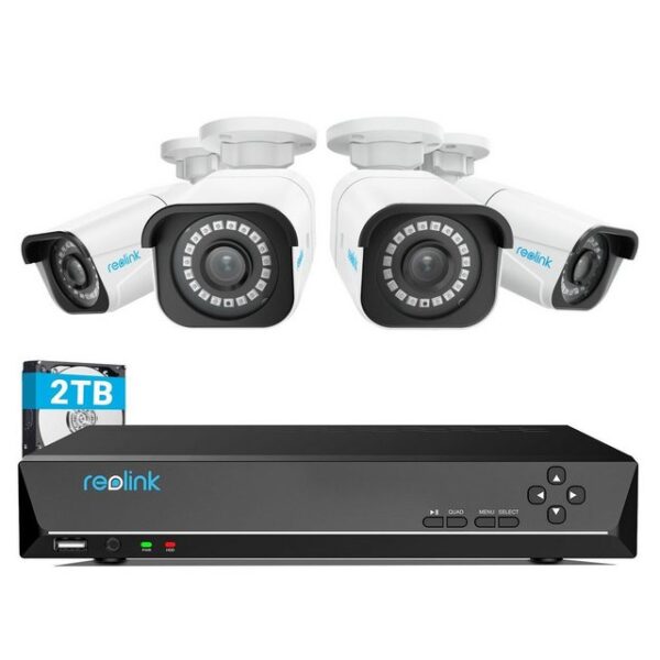 Reolink Überwachungskamera 4K Überwachungskamera Set RLK8-800B4-A (Aussen, 8CH 2TB HDD NVR, 4X PoE IP Kamera, Personener-&Fahrzeugerkennung)