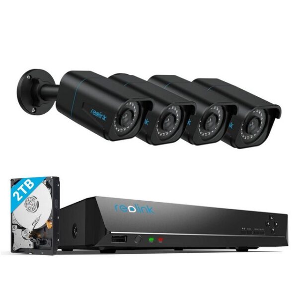 Reolink Überwachungskamera 4K Überwachungskamera Set RLK8-800B4-A (Aussen, 8CH 2TB HDD NVR, 4X PoE IP Kamera, Personener-&Fahrzeugerkennung)