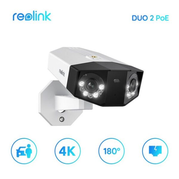 Reolink Überwachungskamera Duo 8MP Smarte PoE (Outdoor, Set, Dual-Lens, 180° Sichtwinkel, Person/Fahrzeug/Tier-Erkennung, Farb-Nachtsicht, Zwei-Wege-Audio, Wasserdicht)