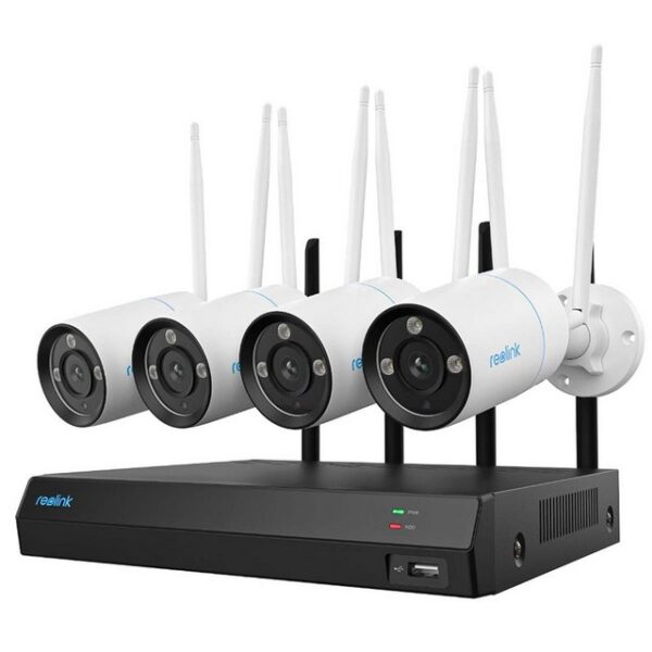 Reolink Überwachungskamera NVS12-8MB4W 8 MP 4K WLAN Videoüberwachungsset mit 12-Kanal NVR und 4x (Komplettset, 5-tlg., inkl. 2 TB Festplatte, Zwei-Wege-Audio, Nachtsicht in Farbe)