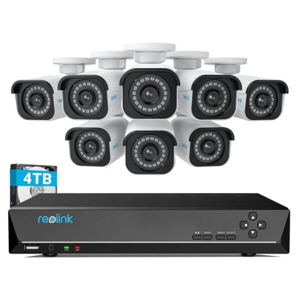 Reolink Überwachungskamera RLK16-810B8-A 4K PoE (Außenbereich, Videoüberwachungsset, Videoüberwachung mit 8X 8MP PoE IP Kamera und 16CH 4TB HDD NVR, Personenerkennung und Fahrzeugerkennung, IP66, 30M IR Nachtsicht)