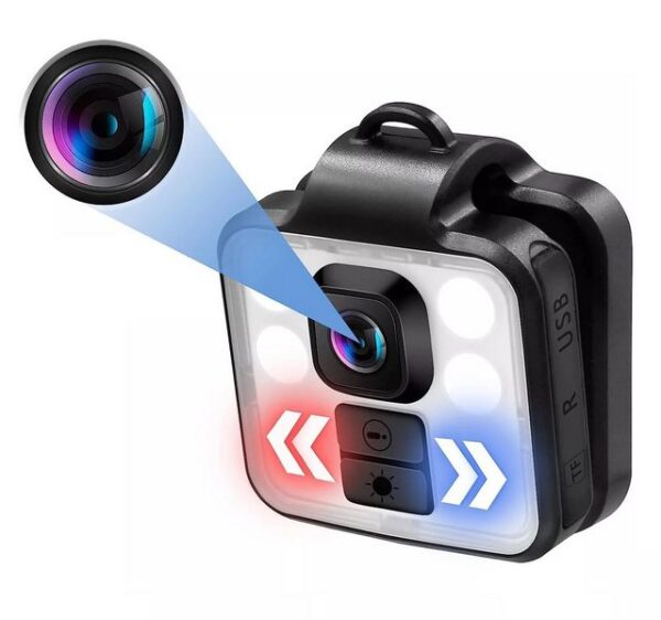 SpionProfi Überwachungskamera Mini Bodycam Dashcam Full HD Polizei Motorrad Action Cam Video (Innenbereich, Außenbereich, 1-tlg., Mini Bodycam Tragbare Video Überwachungskamera mit Taschenlampe LED)