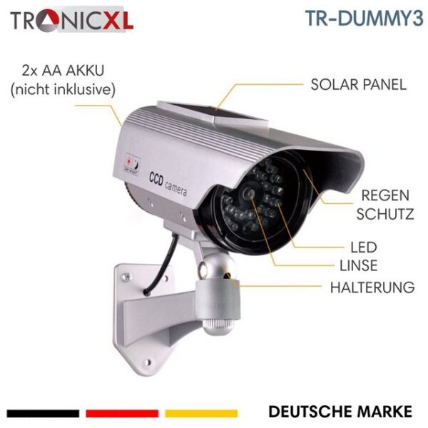 TronicXL Überwachungskamera Attrappe 4x Dummy Solar Panel Kamera Fake silber Außen Attrappe Kameraattrappe (Innenbereich, Außenbereich, 4-tlg)