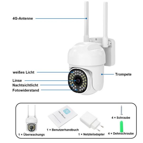 VSIUO Überwachungskamera 3MP Überwachungskamera Aussen WLAN, 2,4GHz WiFi PTZ IP Kamera Outdoor (Innenbereich, Außenbereich)