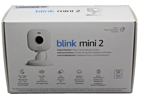 blink Überwachungskamera Mini 2 Sicherheitskamera smart (Innenbereich, Außenbereich (mit optionalem Netzteil für Außenbereiche), Set, Integriertes Spotlight, HD-Video, Zwei-Wege-Audio, Bewegungserfassung)