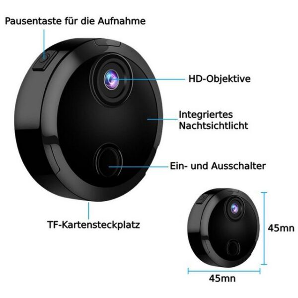 ibettertec Überwachungskamera HD 1080P WLAN Mikro-Überwachungskamera (Innenbereich, Zwei-Wege-Audio, mit Gegensprechfunktion,Infrarot-Nachtsicht, Bewegungserkennung, Innenraum-Mikrokamera mit Echtzeit-Übertragung Mobile APP)