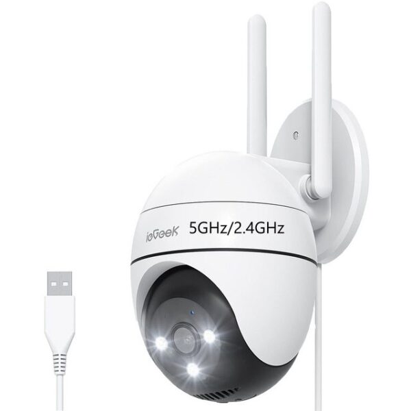 ieGeek Überwachungskamera 2K Überwachungskamera Aussen WLAN, PTZ Outdoor IP Kamera (AuBenbereich, Aussen, außen, 5MP 2,4GHz WLAN Dome Camera mit Farbiger Nachsicht, Bewegungserkennung, 1-tlg., Mensch Bewegungsmelder,2-Wege-Audio,Ton und Lichtalarm, Personenerkennung)