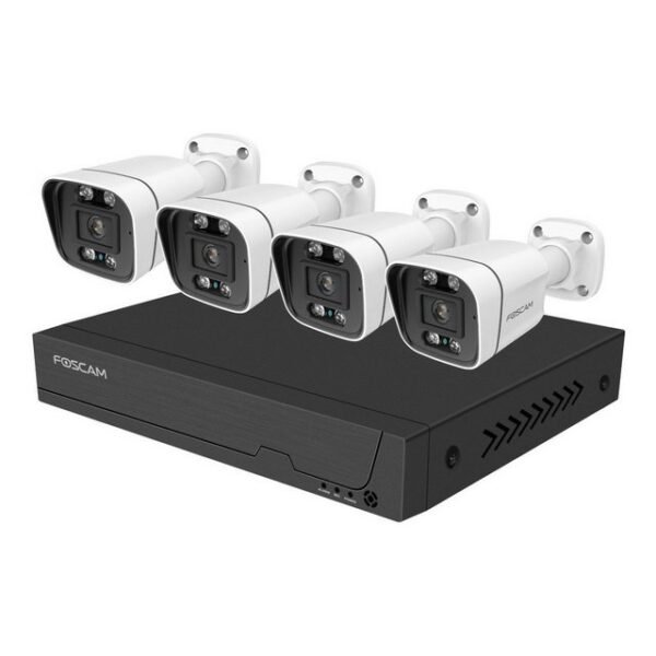 Foscam Überwachungskamera FNA108E-B4-2T 8-Kanal 4K 8 MP PoE Videoüberwachungsset mit 4x Kameras (5-tlg., 1x Foscam FNA108E NVR mit 2 TB HDD, 4x Foscam V8EP Überwachungskamera, PoE (Power-over-Ethernet), Zwei-Wege-Audio und Alarmsirene)