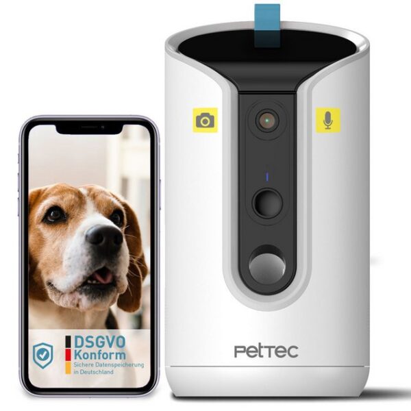 PetTec Überwachungskamera Pet Cam Hello (Innenbereich, Wohnzimmer, Schlafzimmer, Kinderzimmer, Leckerlieauswurf)