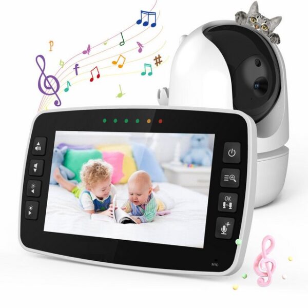 RWEUOQ Video-Babyphone Baby Monitor 4,3 Zoll mit Kamera und Audio, Baby überwachungskamera, Fernsteuerbare Schwenk- und Neige-Funktion, Zoom, Nachtsicht, 1-tlg., VOX-Modus, Temperaturüberwachung, Schlaflieder, Zwei-Wege-Audio