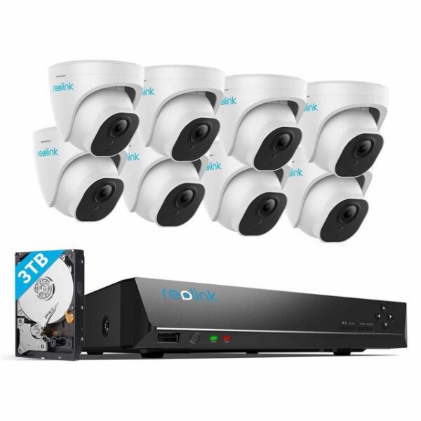 Reolink Überwachungskamera RLK16-820D8-A 4K PoE (Außenbereich, Videoüberwachungsset, Videoüberwachung mit 8X 8MP PoE IP Kamera und 16CH 4TB HDD NVR, Personenerkennung und Fahrzeugerkennung, IP66, 30M IR Nachtsicht)