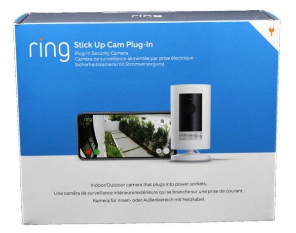 Ring Überwachungskamera Stick Up Cam Plug-in WLAN Kamera Weiss Netzkabel Alexa (Außenbereich, Innenbereich, Bewegungserkennung Nur-Personen-Modus 1080p Video mit Nachtsicht)