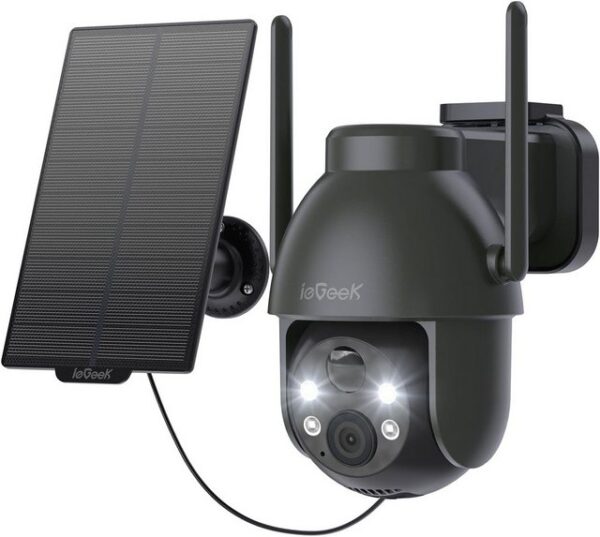 ieGeek Überwachungskamera 2K 3MP HD Überwachungskamera Aussen Solar 360° PTZ (Aussen, Außenbereich, Kabellose Überwachungskamera mit Solarpanel 2-Wege-Audio, 2.4GHz WLAN Kamera mit PIR Bewegungsmelder Farb-Nachtsicht, 3 Alarmmodi Präzise Einrichtung von Überwachungsbereichen)