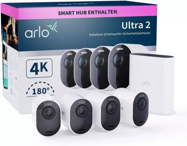 ARLO Überwachungskamera Ultra 2 4K 4er Set VMS5440-200EUS Kabellos WLAN Set 4K